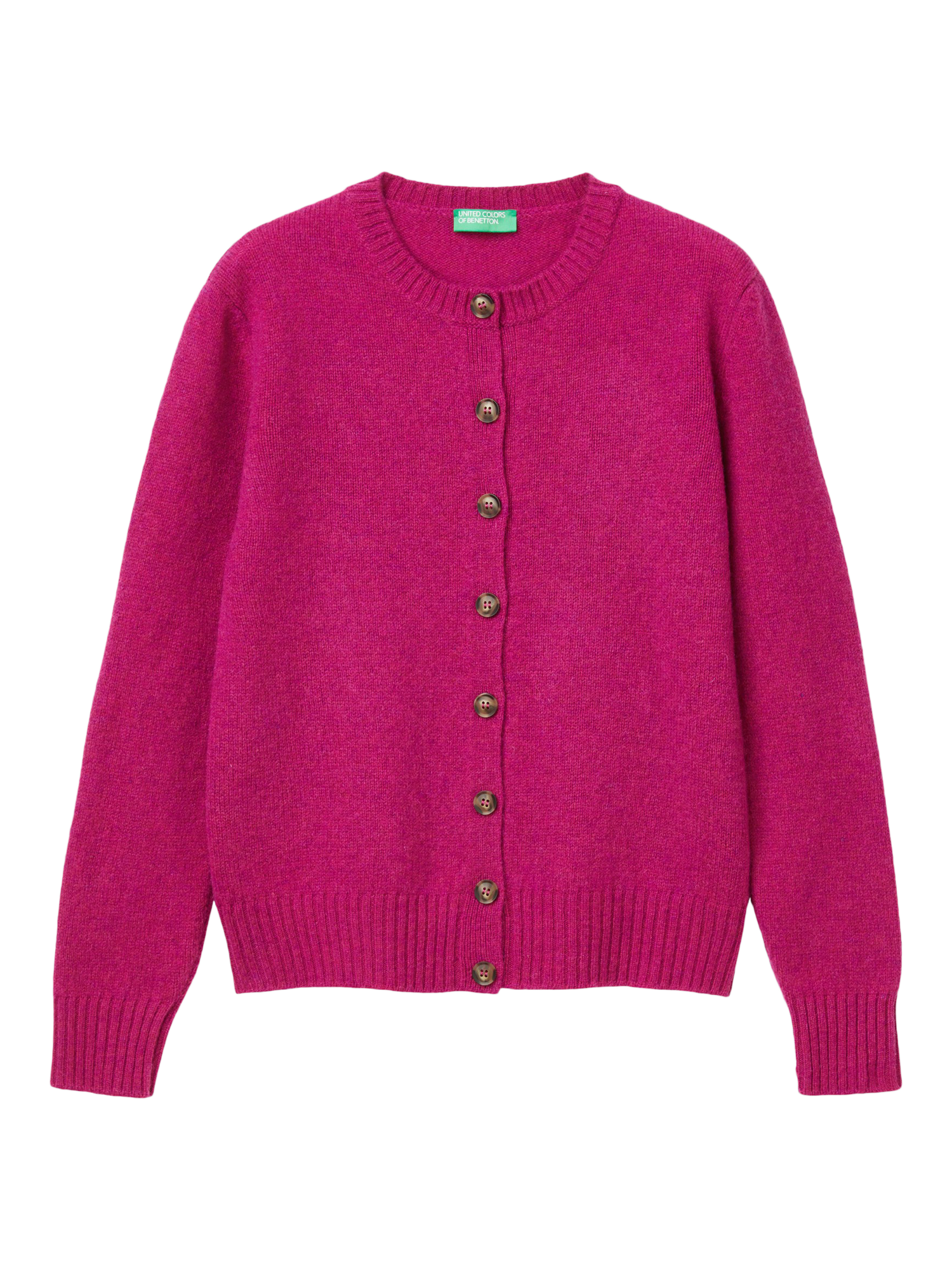 Product image 4 of 6, which shows Benetton Korean Round Neck Pure Wool Cardigan, Violet, XS