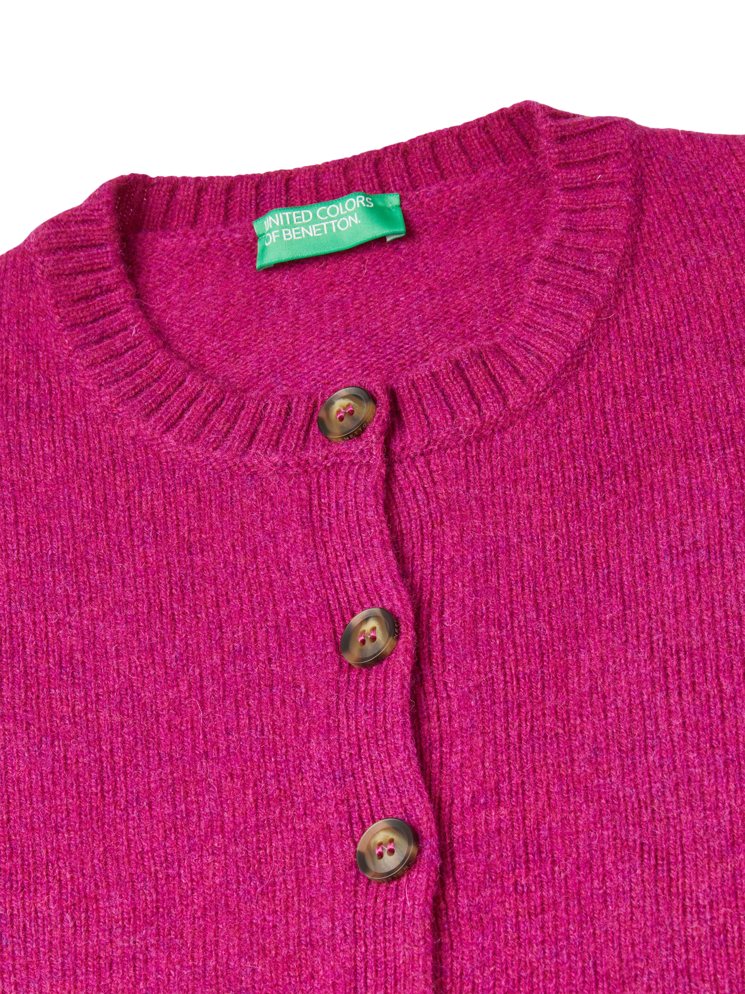 Product image 6 of 6, which shows Benetton Korean Round Neck Pure Wool Cardigan, Violet, XS