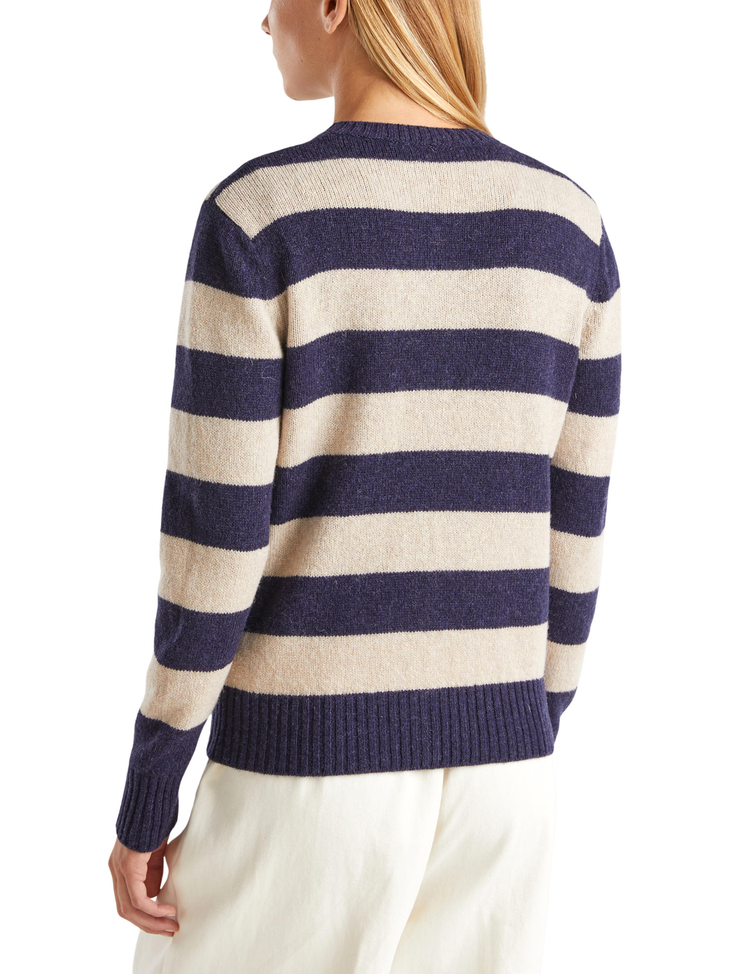 Product image 2 of 6, which shows Benetton Korean Stripe Pure Wool Cardigan, Blue, XS