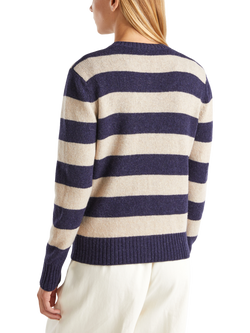 Benetton Korean Stripe Pure Wool Cardigan, Blue - view 2, Blue