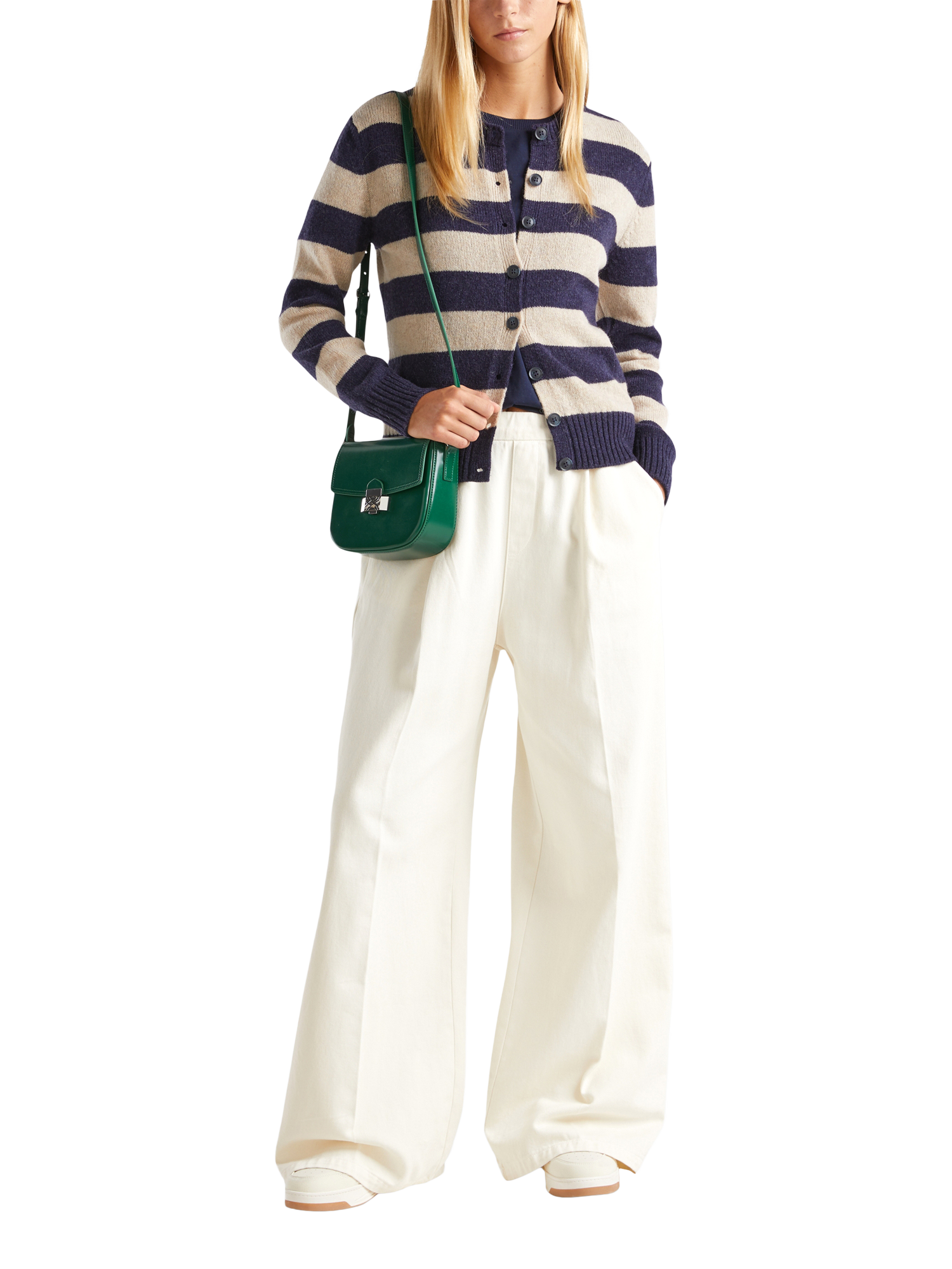 Product image 3 of 6, which shows Benetton Korean Stripe Pure Wool Cardigan, Blue, XS