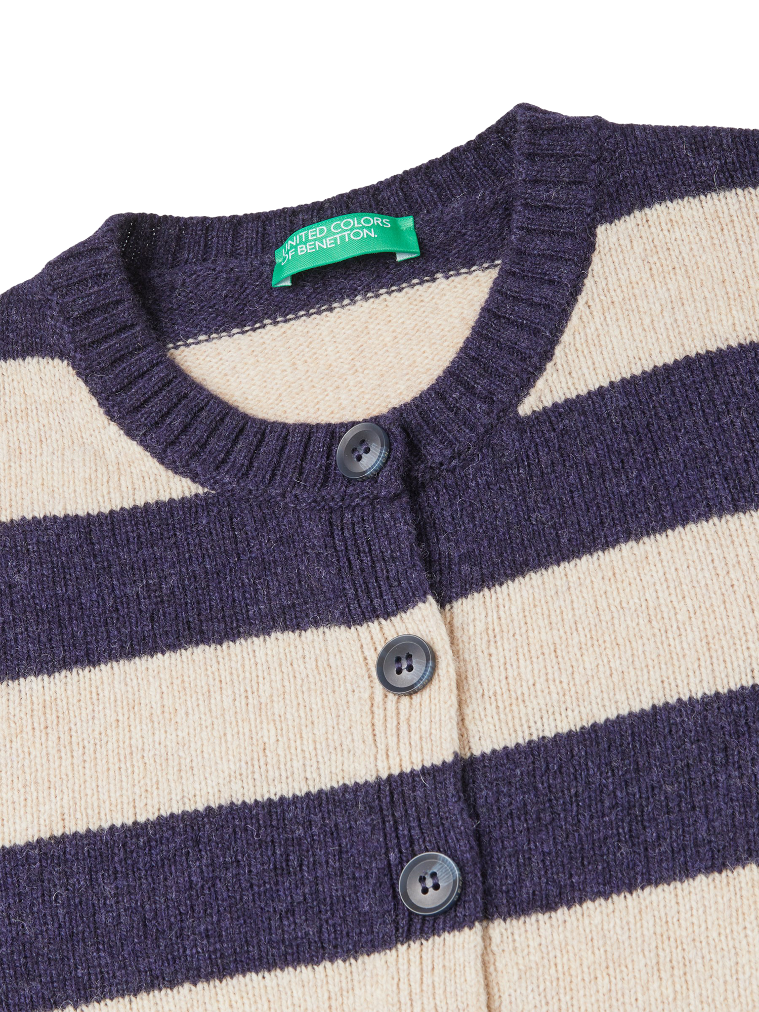 Product image 6 of 6, which shows Benetton Korean Stripe Pure Wool Cardigan, Blue, XS