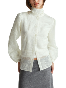 Benetton Korean Embroidered Ruffle Collar Shirt, Beige
