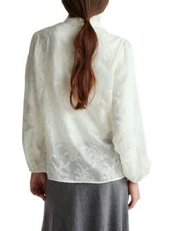 Benetton Korean Embroidered Ruffle Collar Shirt - view 2, Beige