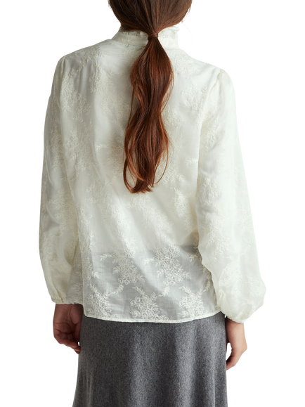 Benetton Korean Embroidered Ruffle Collar Shirt - view 2, Beige