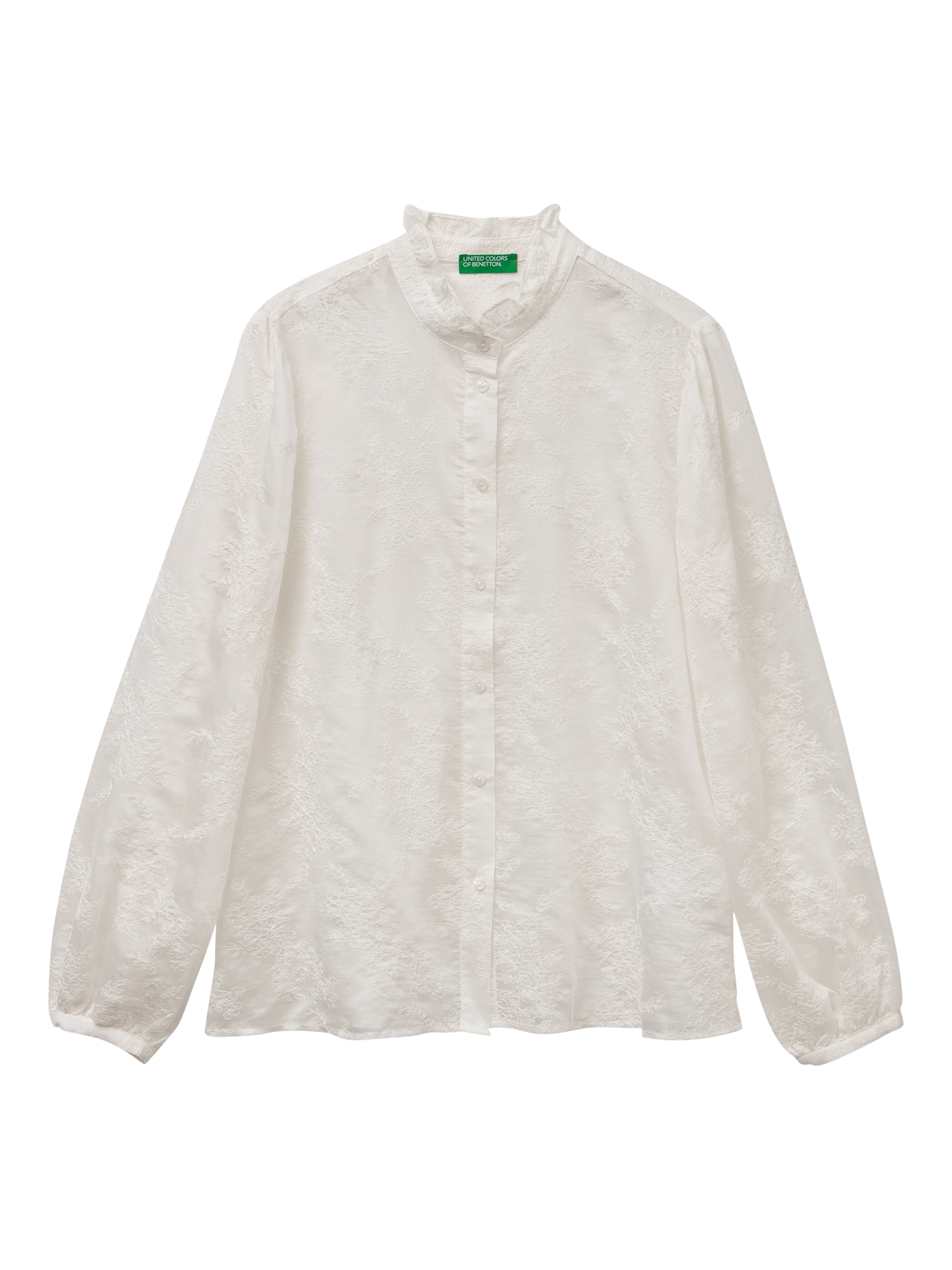 Product image 4 of 6, which shows Benetton Korean Embroidered Ruffle Collar Shirt, Beige, XS