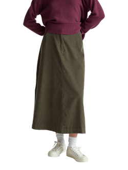 Benetton Stripe Velvet Midi Skirt, Green, Green