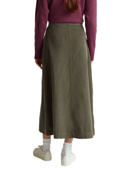 Benetton Stripe Velvet Midi Skirt, Green - view 2, Green