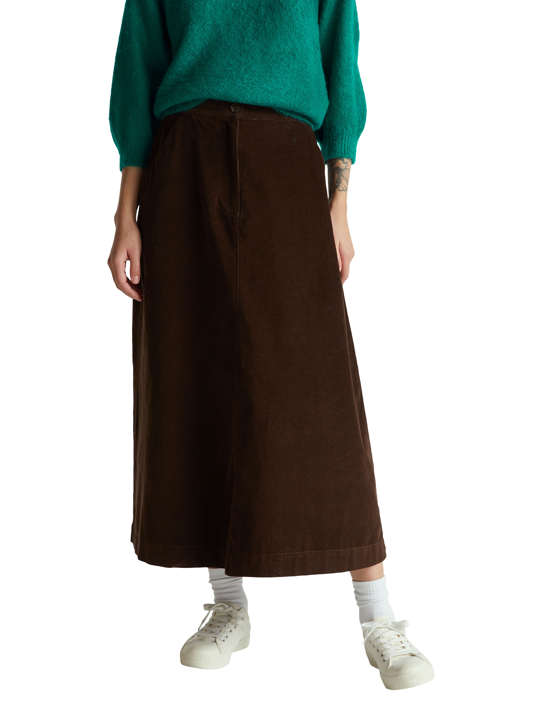 Product image 1 of 5, which shows Benetton Stripe Velvet Midi Skirt, Brown, 6
