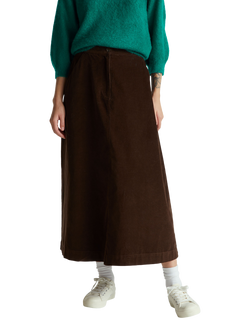Benetton Stripe Velvet Midi Skirt, Brown, Brown