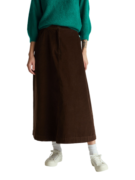 Benetton Stripe Velvet Midi Skirt, Brown, Brown