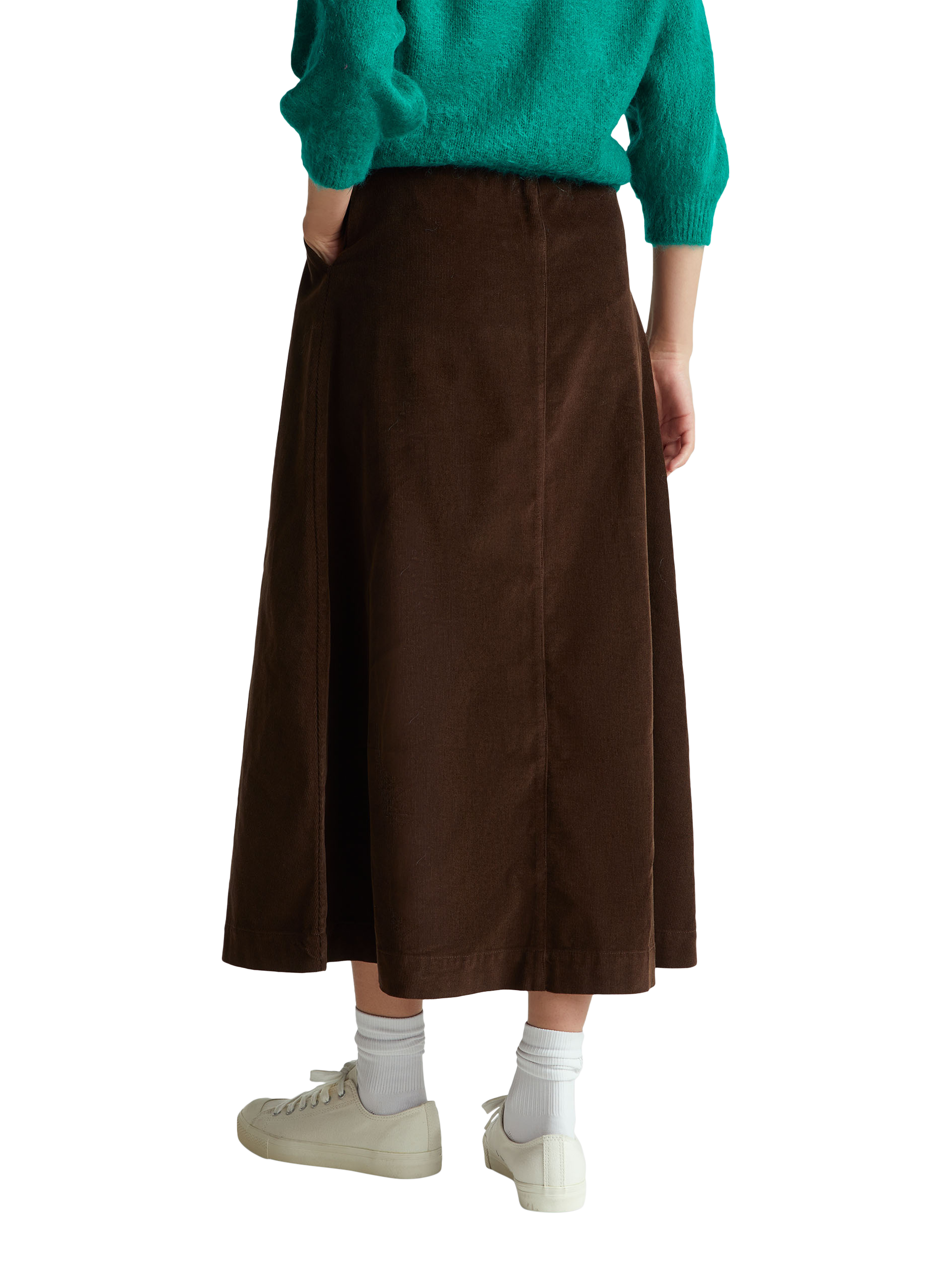 Product image 2 of 5, which shows Benetton Stripe Velvet Midi Skirt, Brown, 6