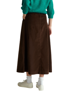 Benetton Stripe Velvet Midi Skirt, Brown - view 2, Brown