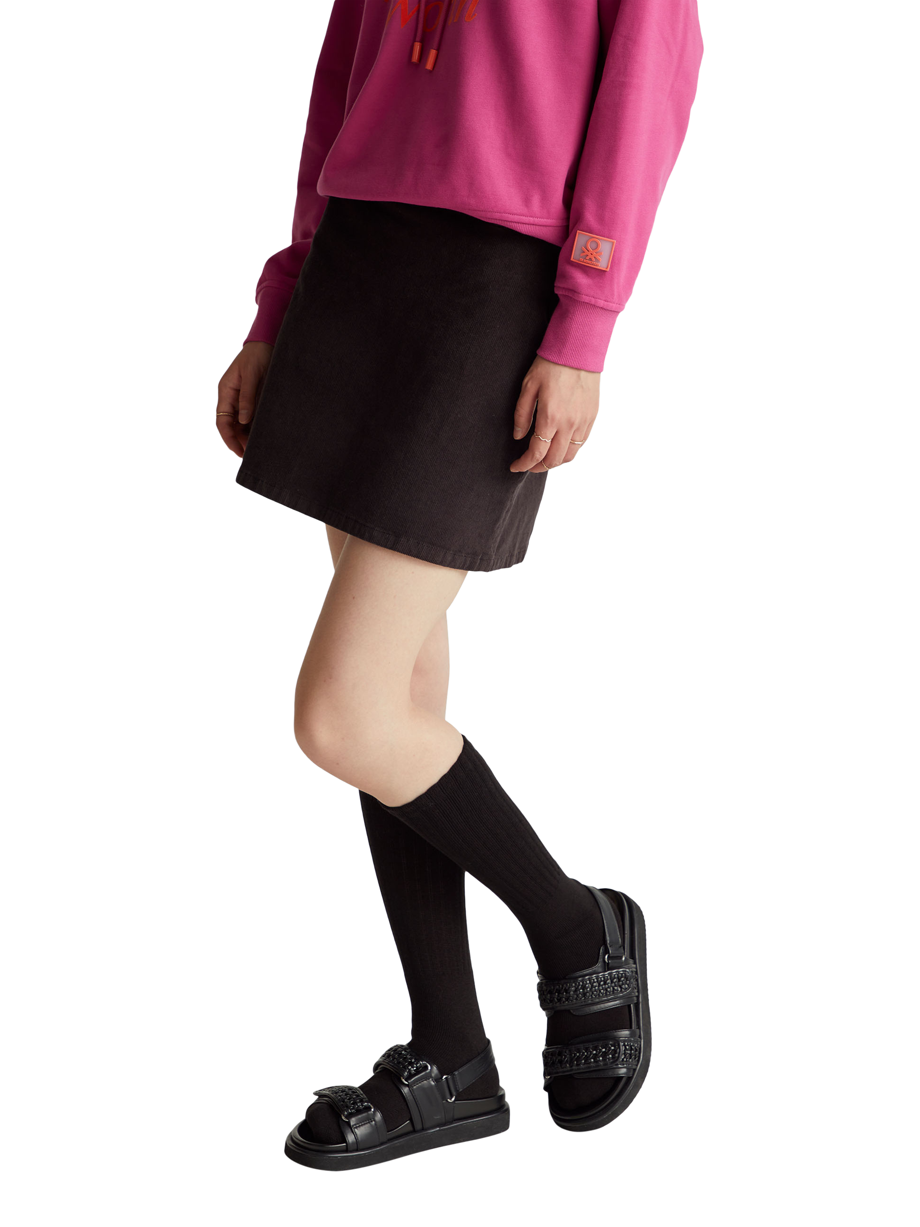 Product image 1 of 5, which shows Benetton Mid Rise Velvet Mini Skirt, Black, 12