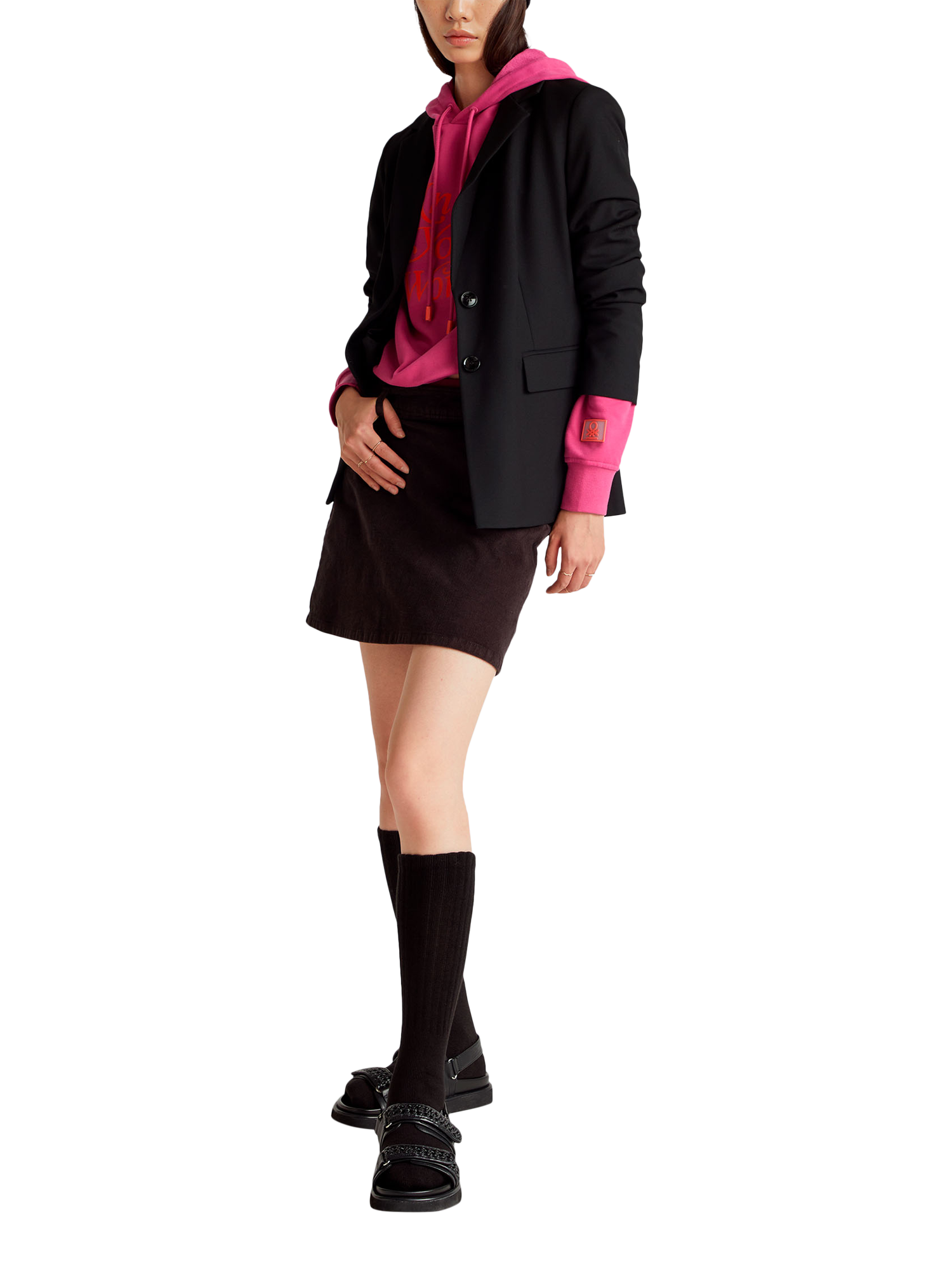 Product image 3 of 5, which shows Benetton Mid Rise Velvet Mini Skirt, Black, 12