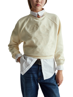 Benetton Crew Neck Embroidered Sweatshirt, Beige, Beige