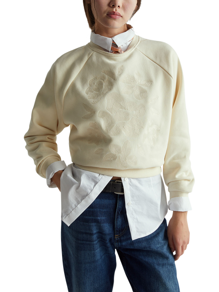 Benetton Crew Neck Embroidered Sweatshirt, Beige, Beige