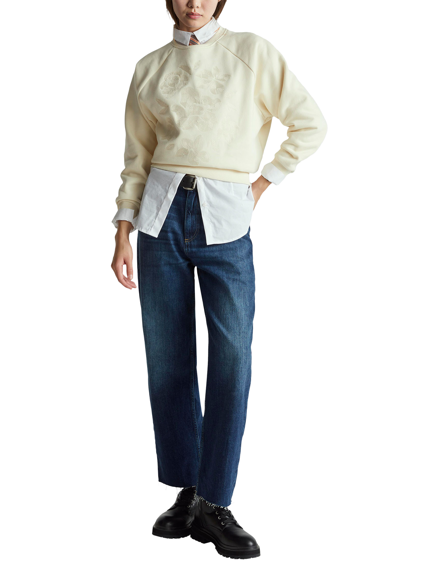 Product image 3 of 6, which shows Benetton Crew Neck Embroidered Sweatshirt, Beige, XS