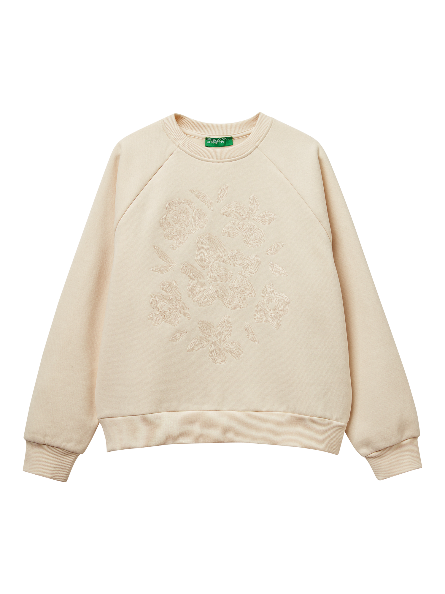 Product image 4 of 6, which shows Benetton Crew Neck Embroidered Sweatshirt, Beige, XS
