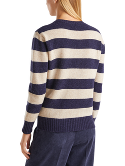 Benetton Crew Neck Stripe Pure Wool Jumper, Blue - view 2, Blue