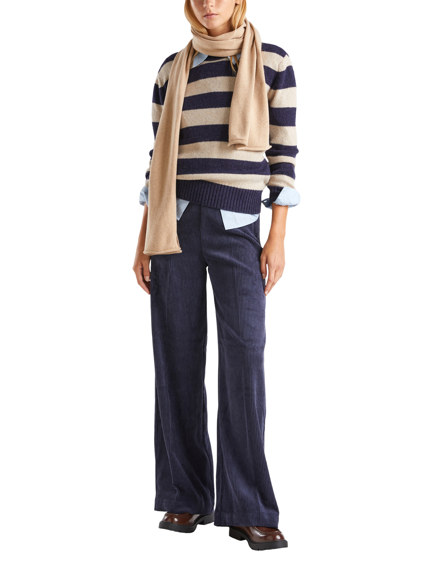 Product image 3 of 6, which shows Benetton Crew Neck Stripe Pure Wool Jumper, Blue, XS