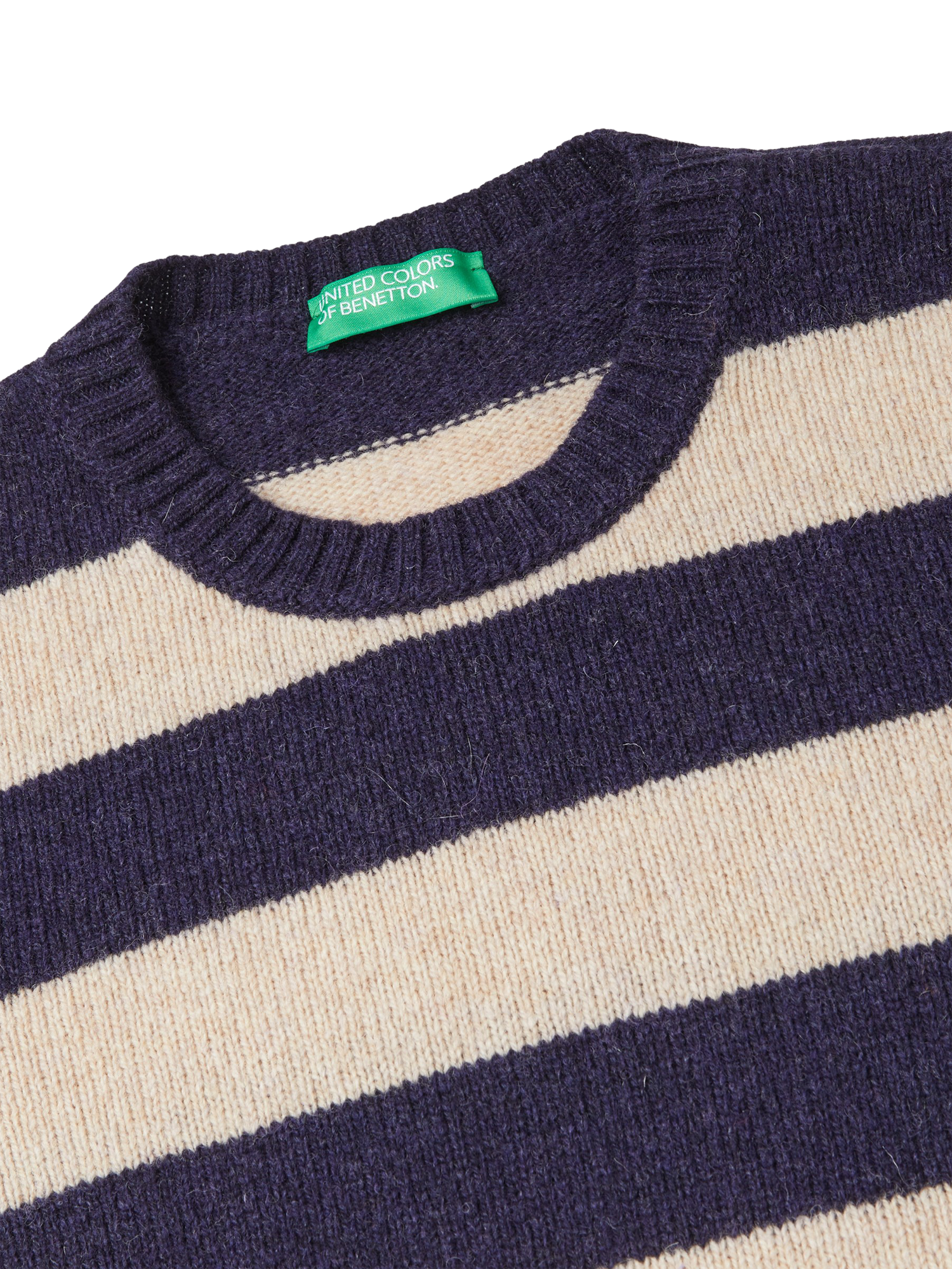 Product image 6 of 6, which shows Benetton Crew Neck Stripe Pure Wool Jumper, Blue, XS