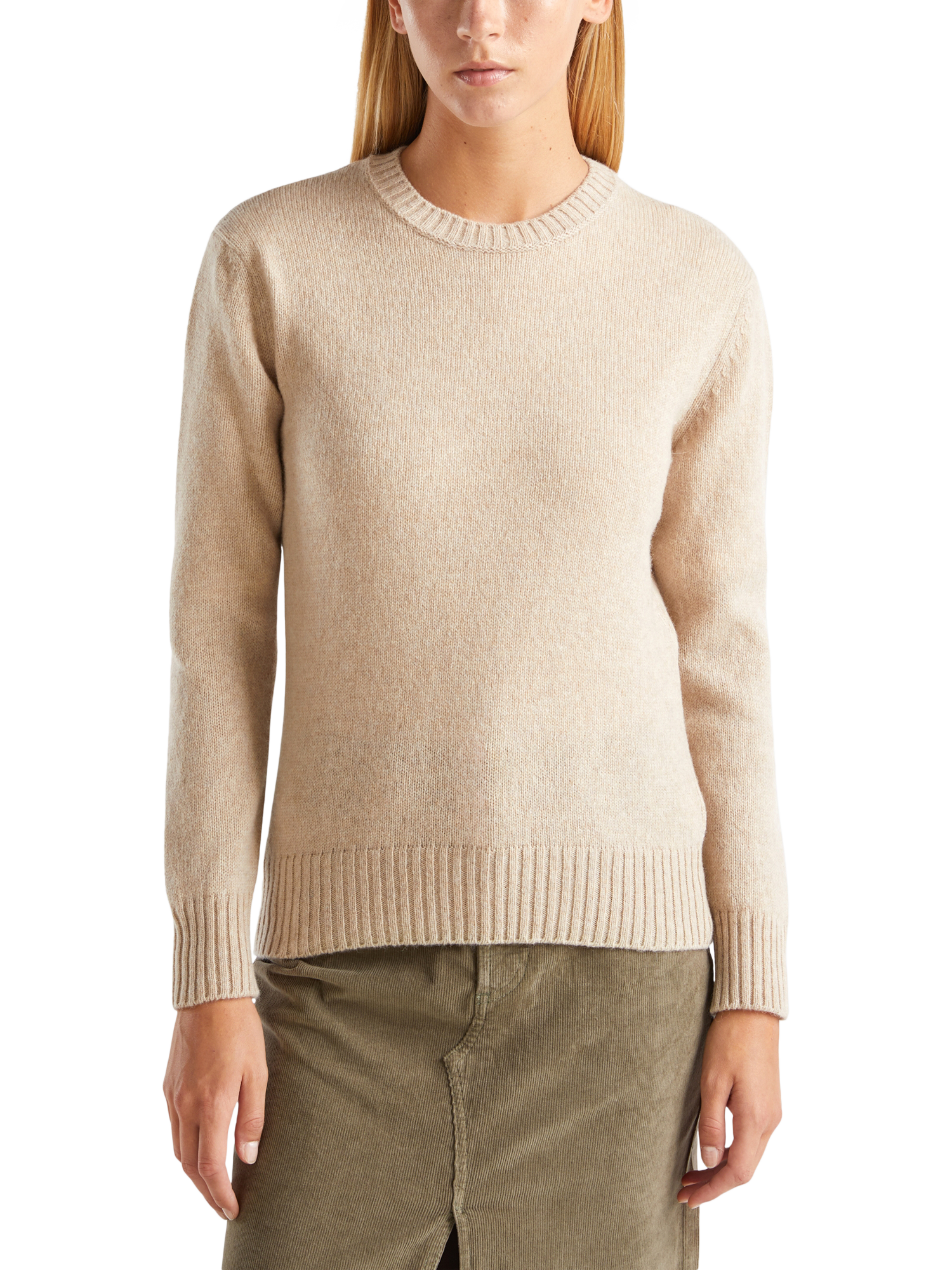 Product image 1 of 6, which shows Benetton Crew Neck Pure Wool Jumper, Beige, XS