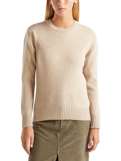 Benetton Crew Neck Pure Wool Jumper, Beige, Beige