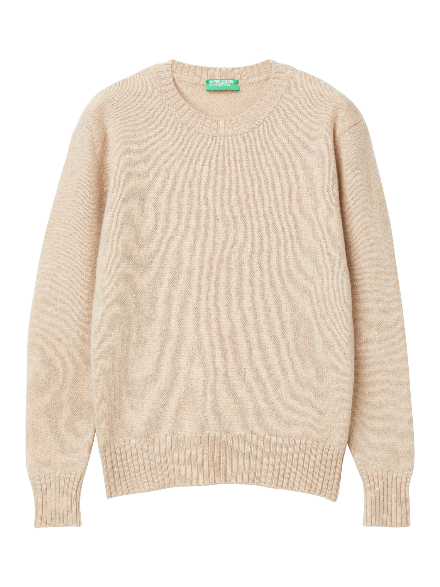 Product image 4 of 6, which shows Benetton Crew Neck Pure Wool Jumper, Beige, XS