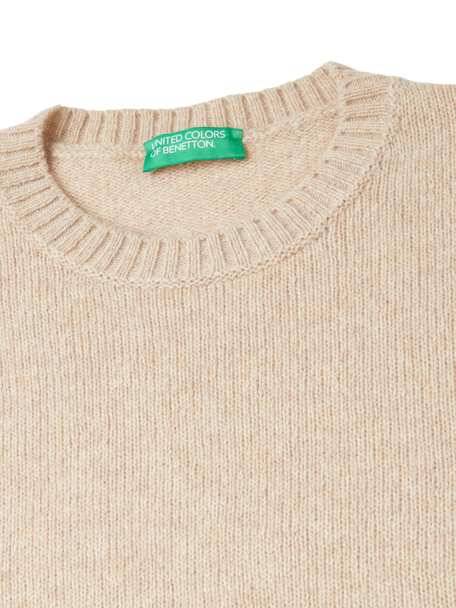 Product image 6 of 6, which shows Benetton Crew Neck Pure Wool Jumper, Beige, XS