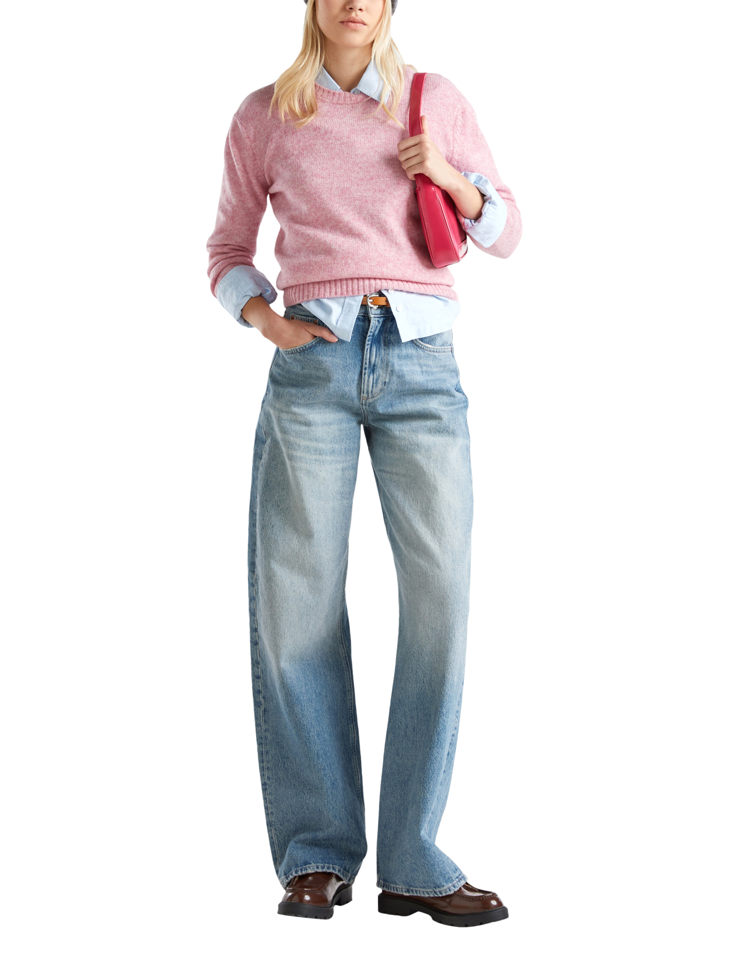 Product image 3 of 6, which shows Benetton Crew Neck Pure Wool Jumper, Pink, XS