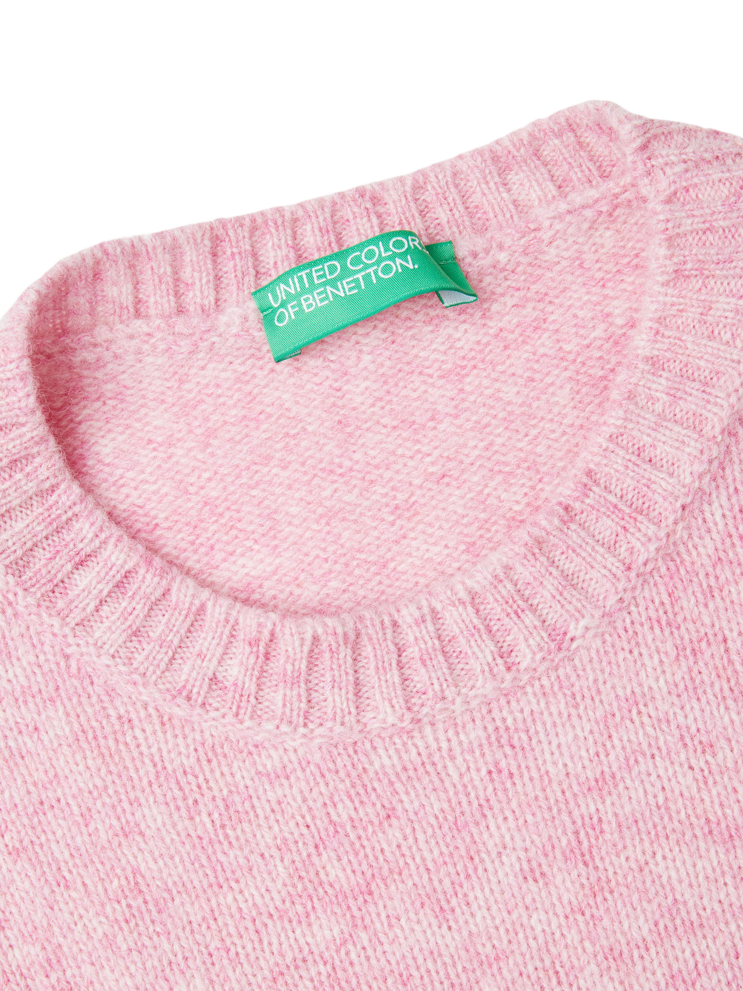 Product image 6 of 6, which shows Benetton Crew Neck Pure Wool Jumper, Pink, XS
