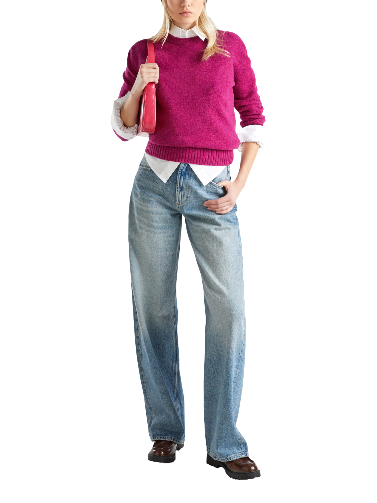 Product image 3 of 6, which shows Benetton Crew Neck Pure Wool Jumper, Violet, XS