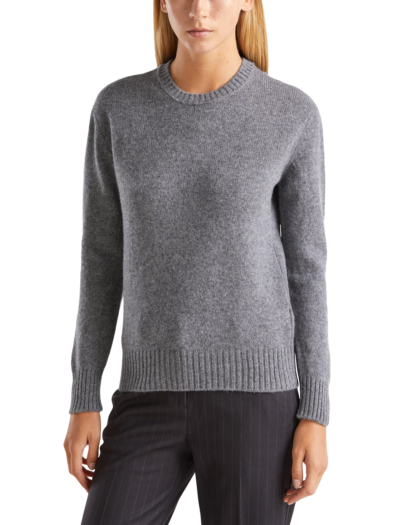 Product image 1 of 6, which shows Benetton Crew Neck Pure Wool Jumper, Grey, XS
