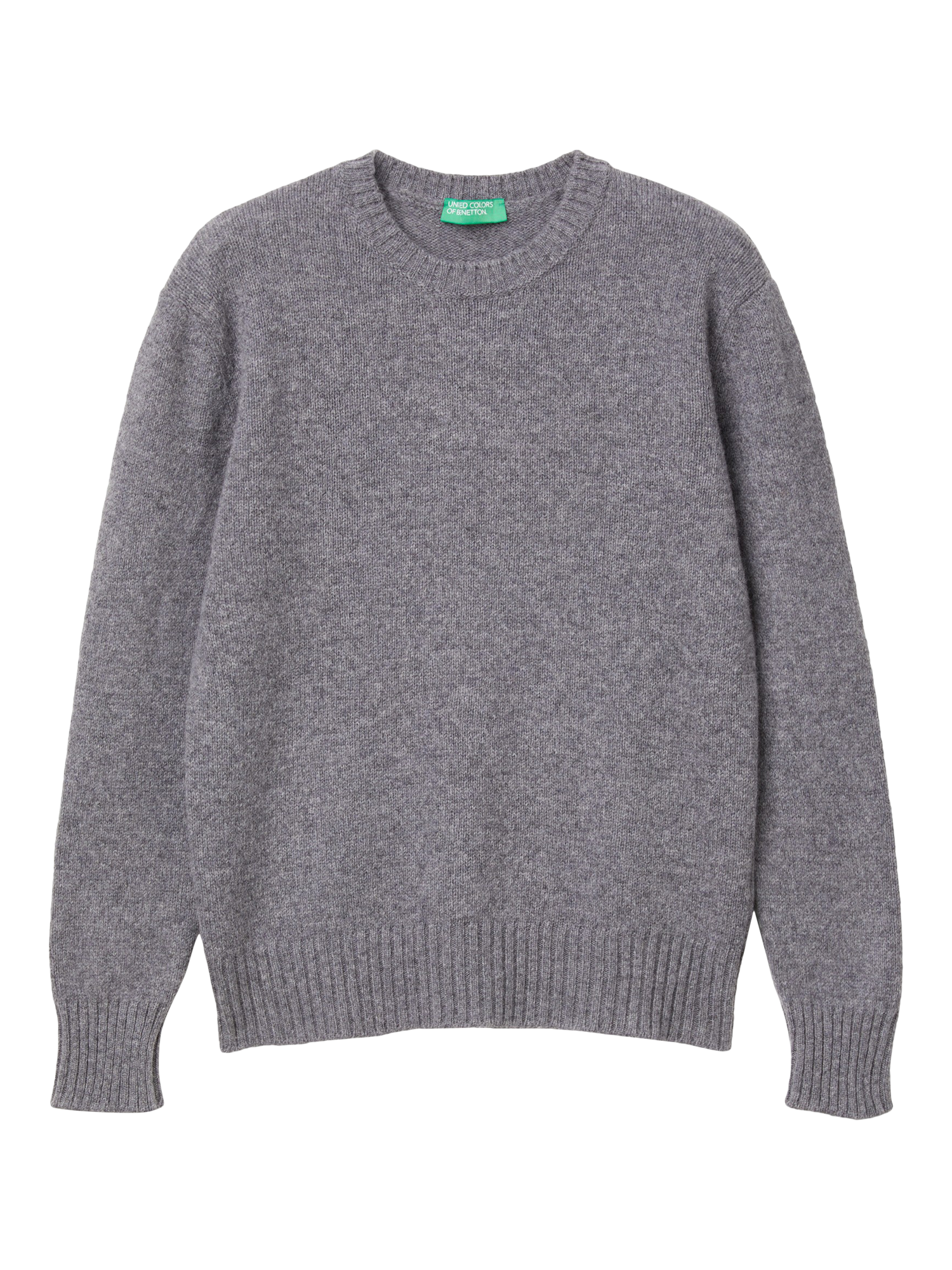 Product image 4 of 6, which shows Benetton Crew Neck Pure Wool Jumper, Grey, XS