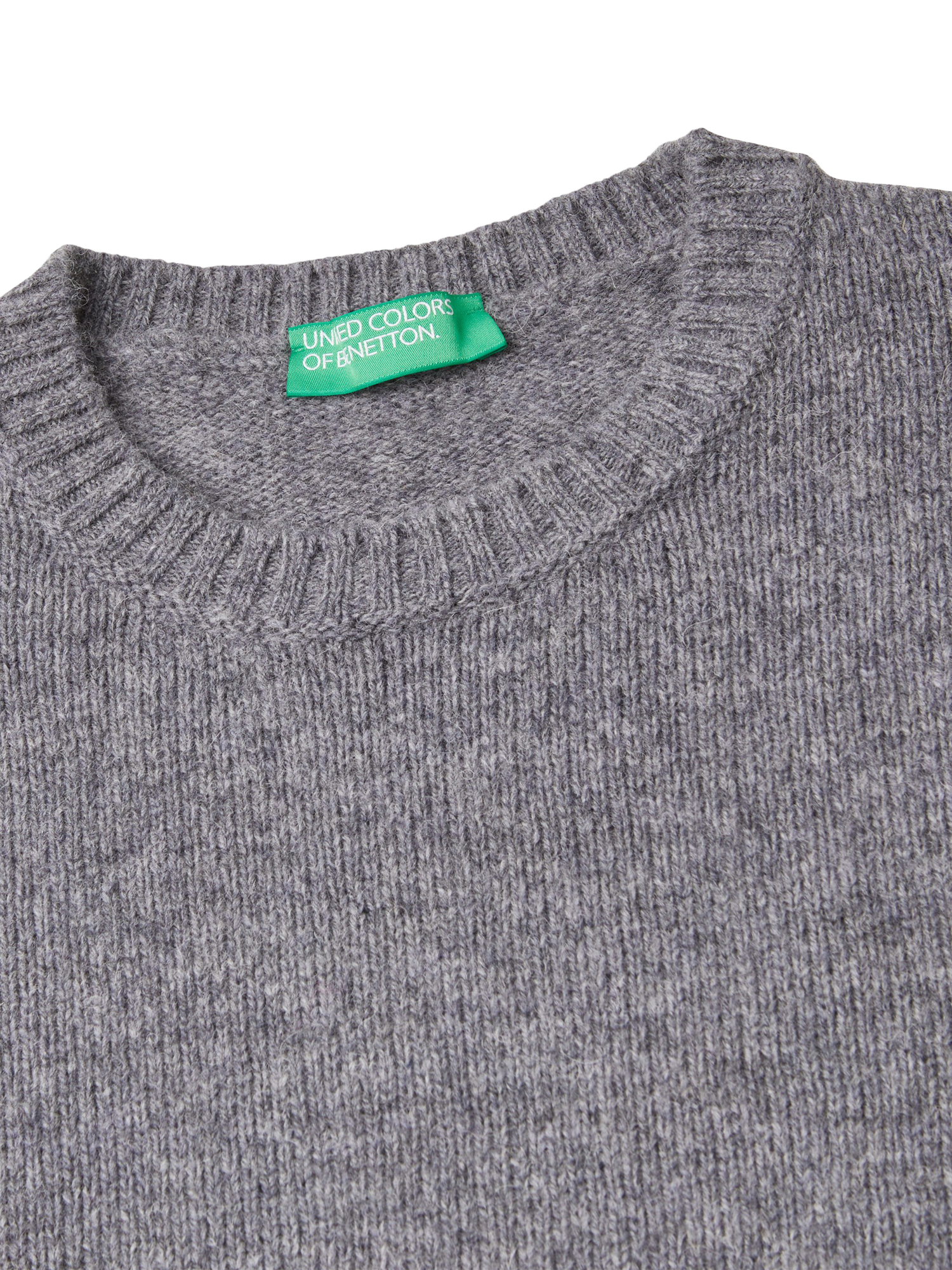 Product image 6 of 6, which shows Benetton Crew Neck Pure Wool Jumper, Grey, XS