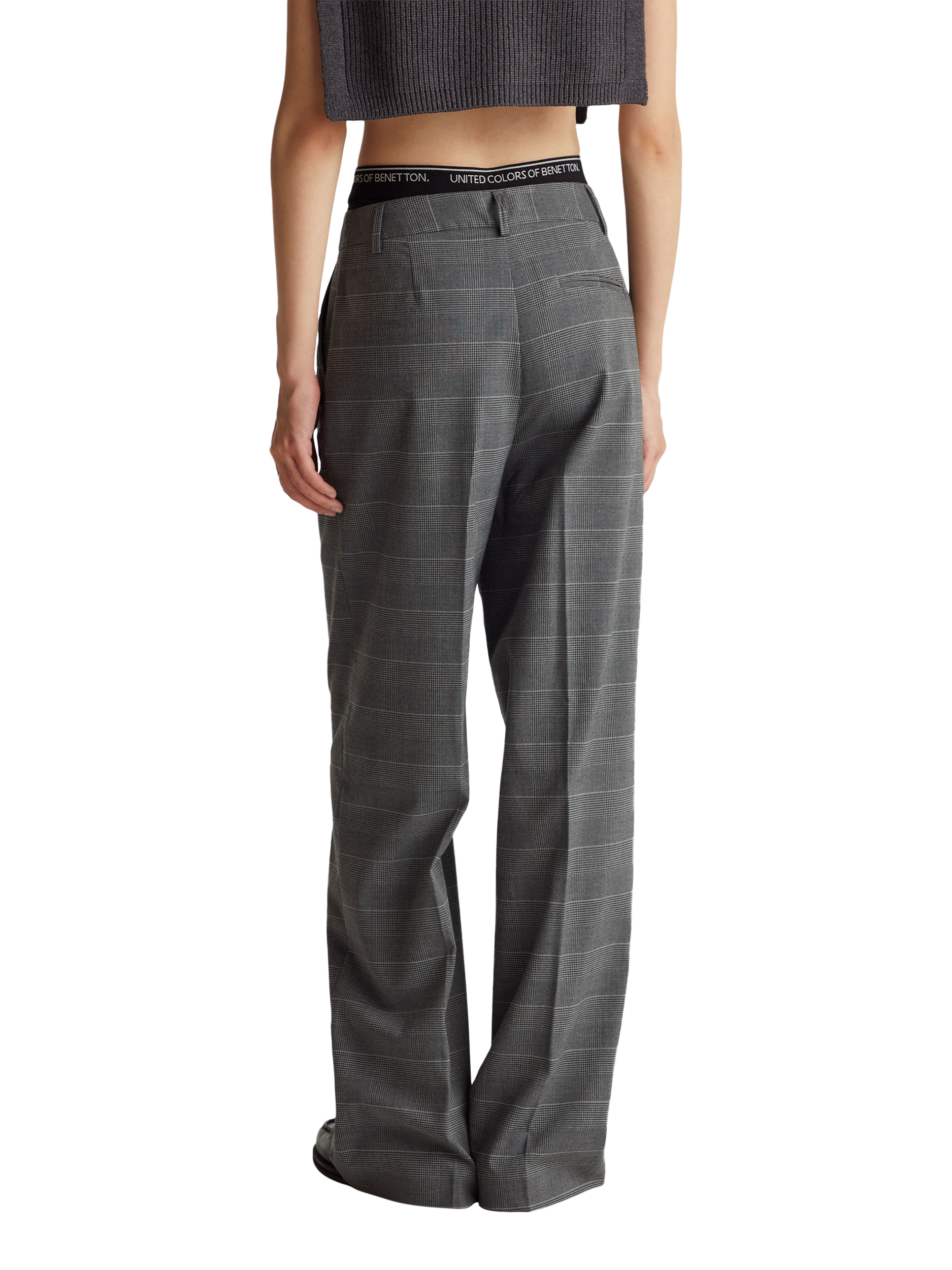 Product image 2 of 4, which shows Benetton Check Tailored Trousers, Grey/Multi, 6