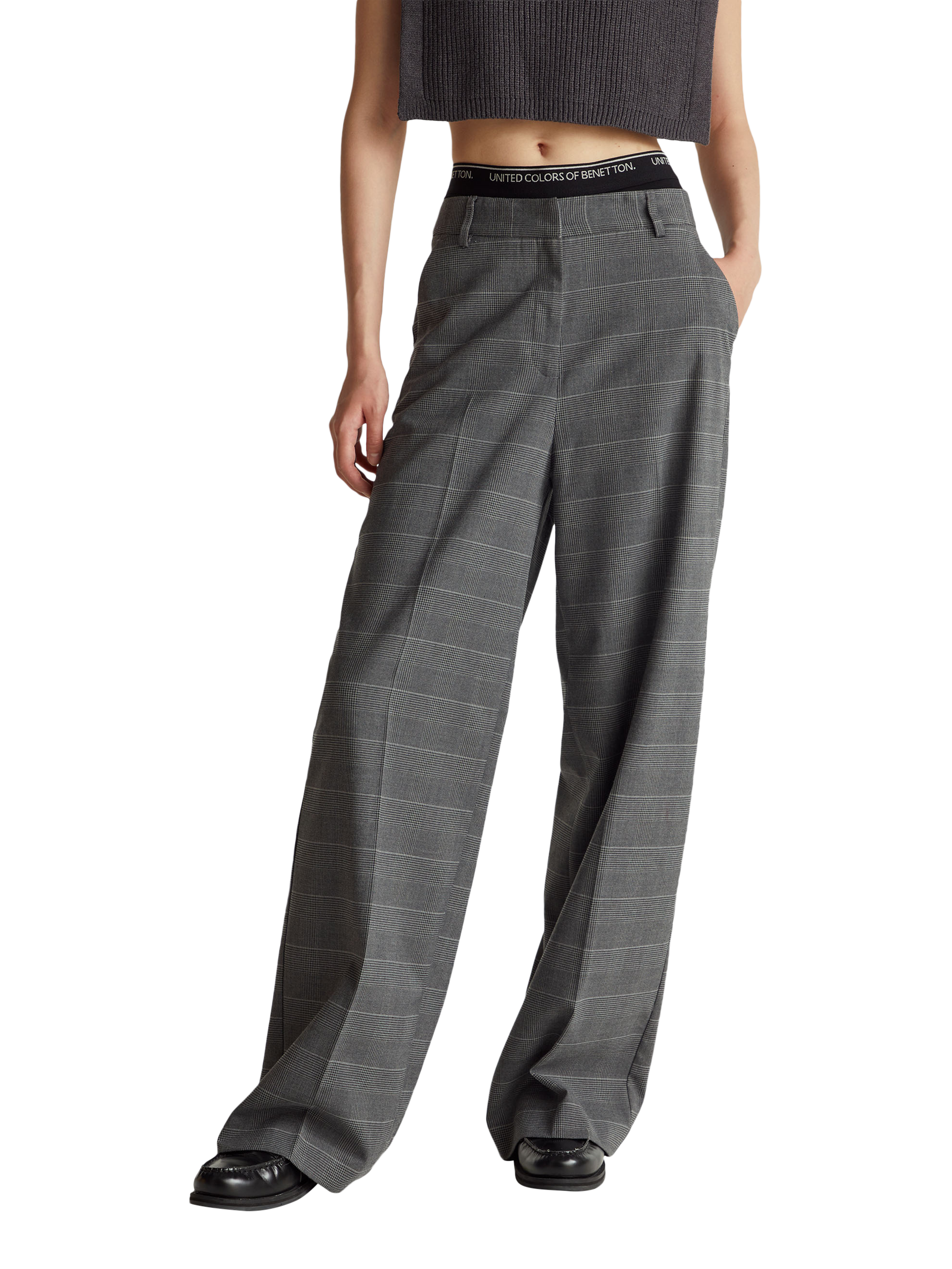 Product image 3 of 4, which shows Benetton Check Tailored Trousers, Grey/Multi, 6