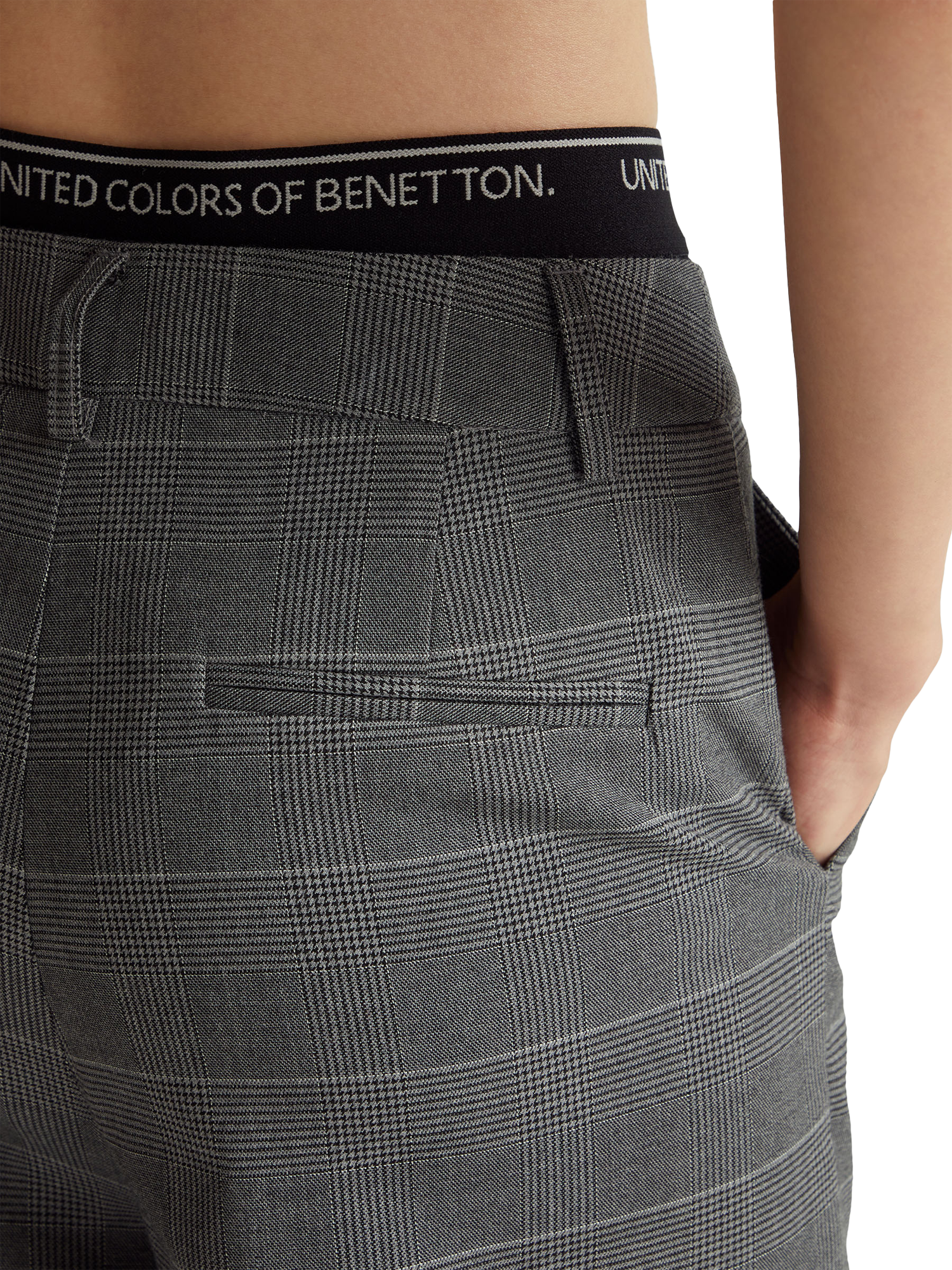 Product image 4 of 4, which shows Benetton Check Tailored Trousers, Grey/Multi, 6