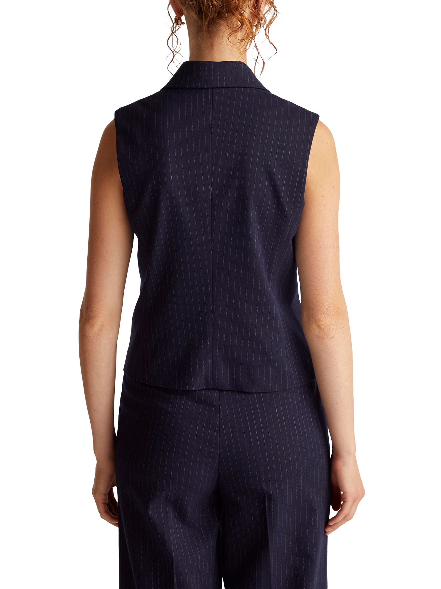Product image 2 of 5, which shows Refined Stripe Double Breasted Waistcoat, Navy, 8