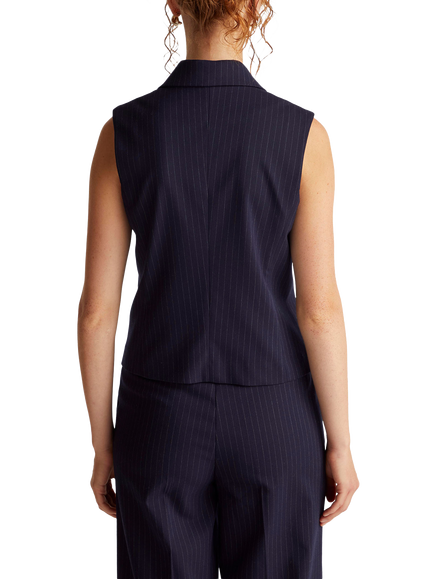 Refined Stripe Double Breasted Waistcoat, Navy - view 2, Navy