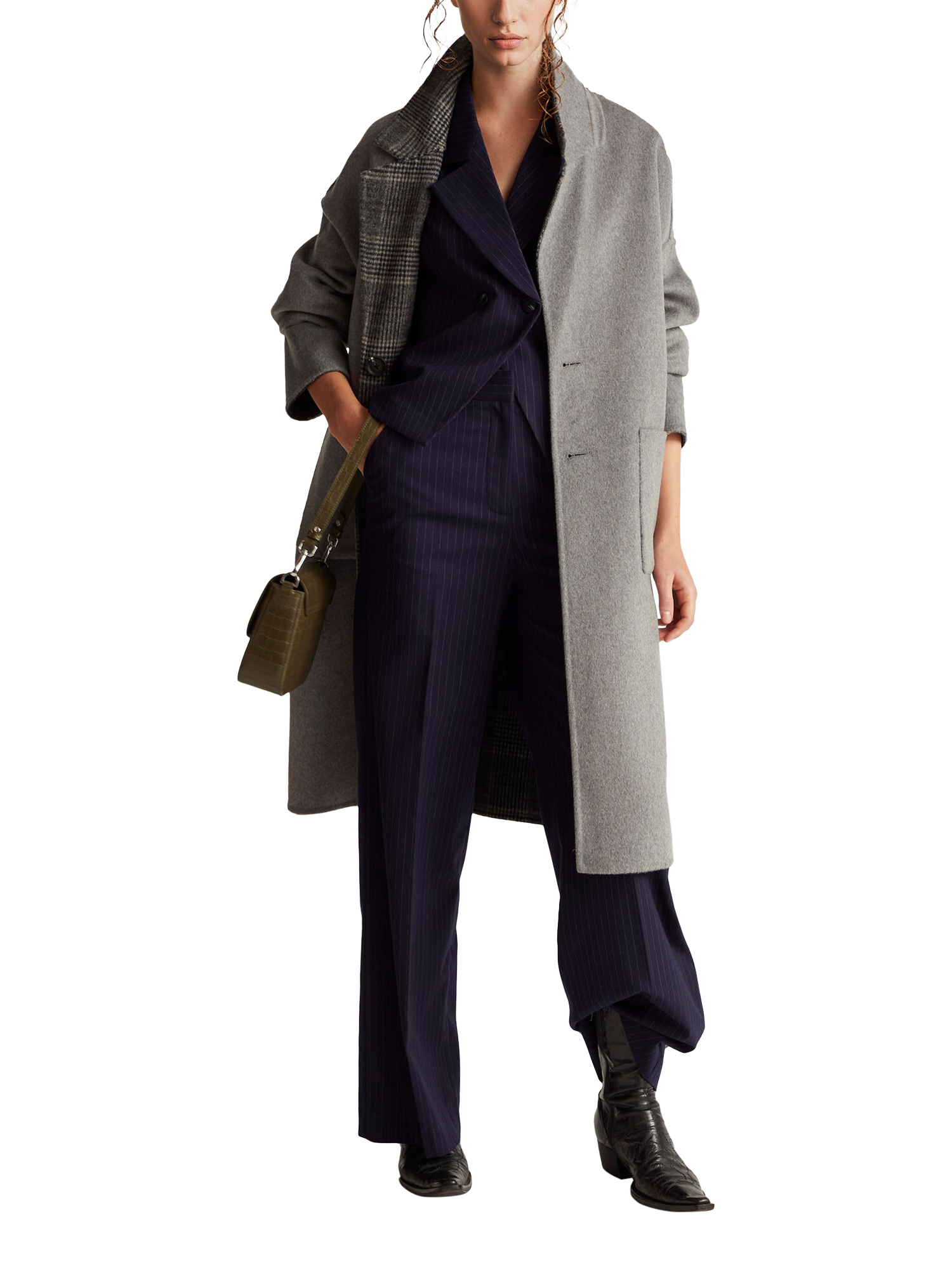 Product image 3 of 5, which shows Refined Stripe Double Breasted Waistcoat, Navy, 8