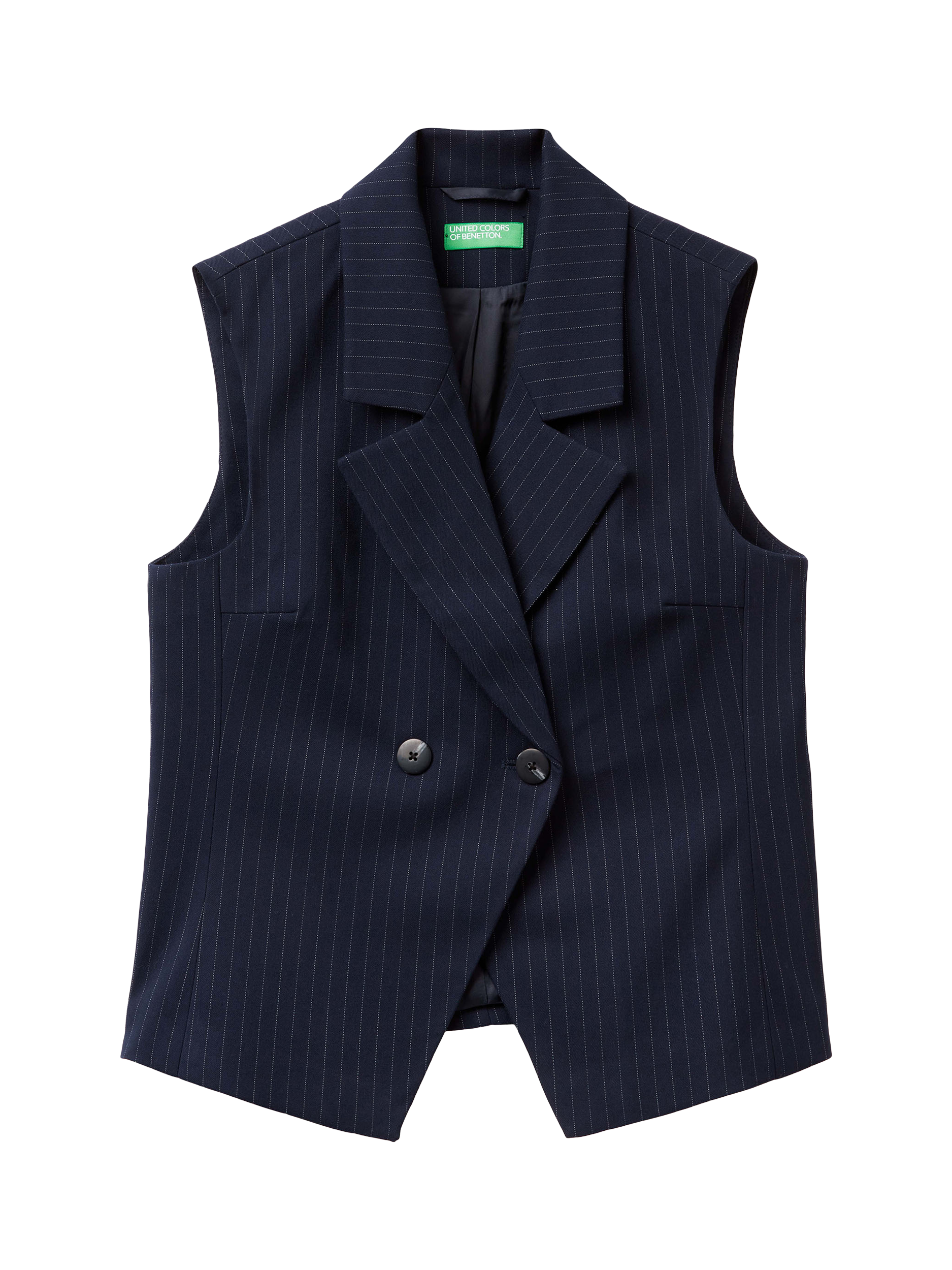 Product image 4 of 5, which shows Refined Stripe Double Breasted Waistcoat, Navy, 8