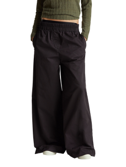 Benetton Twill Wide Leg Trousers, Black, Black