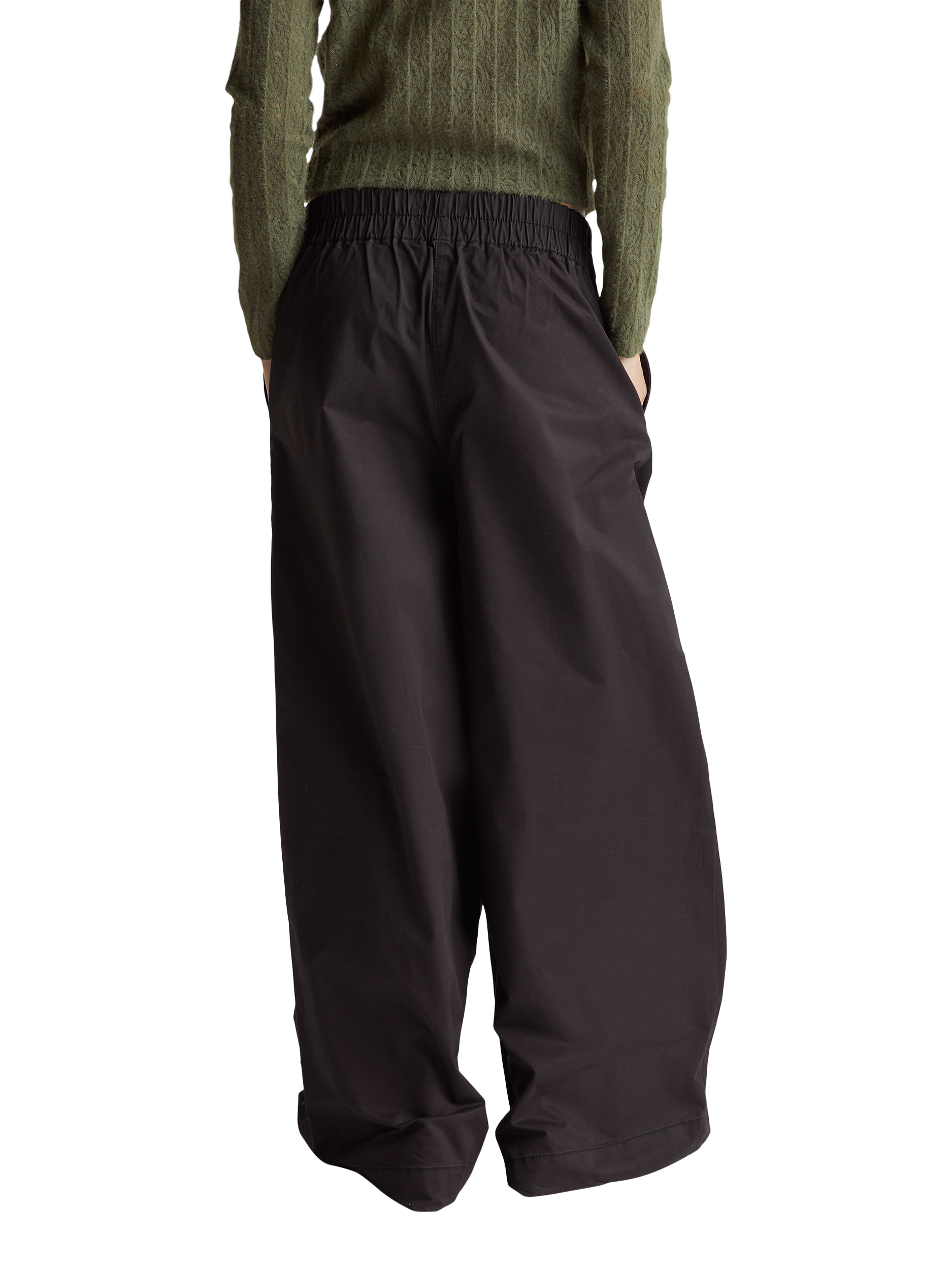 Product image 2 of 6, which shows Benetton Twill Wide Leg Trousers, Black, S