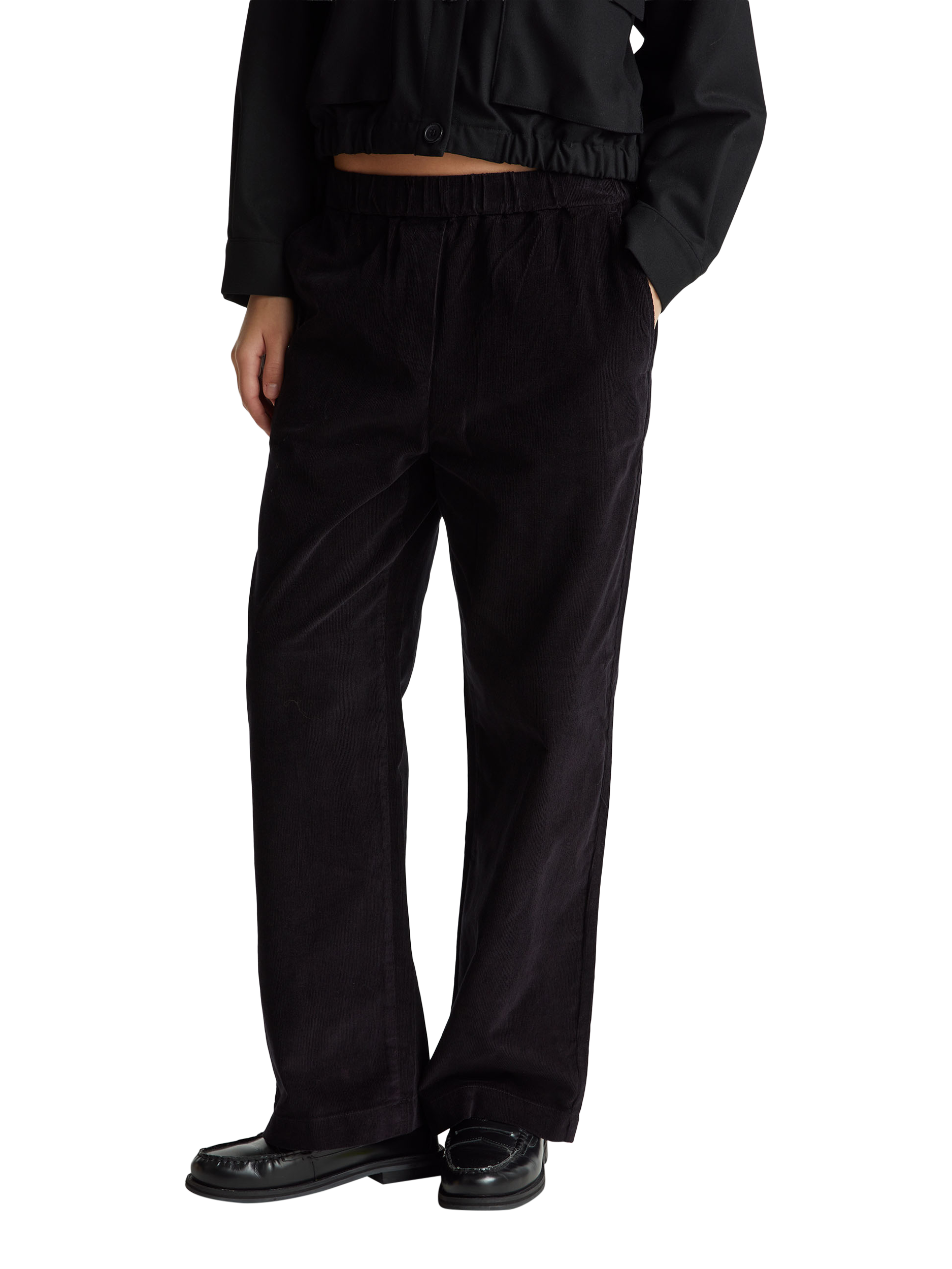 Product image 1 of 5, which shows Benetton Corduroy Wide Leg Trousers, Black, S
