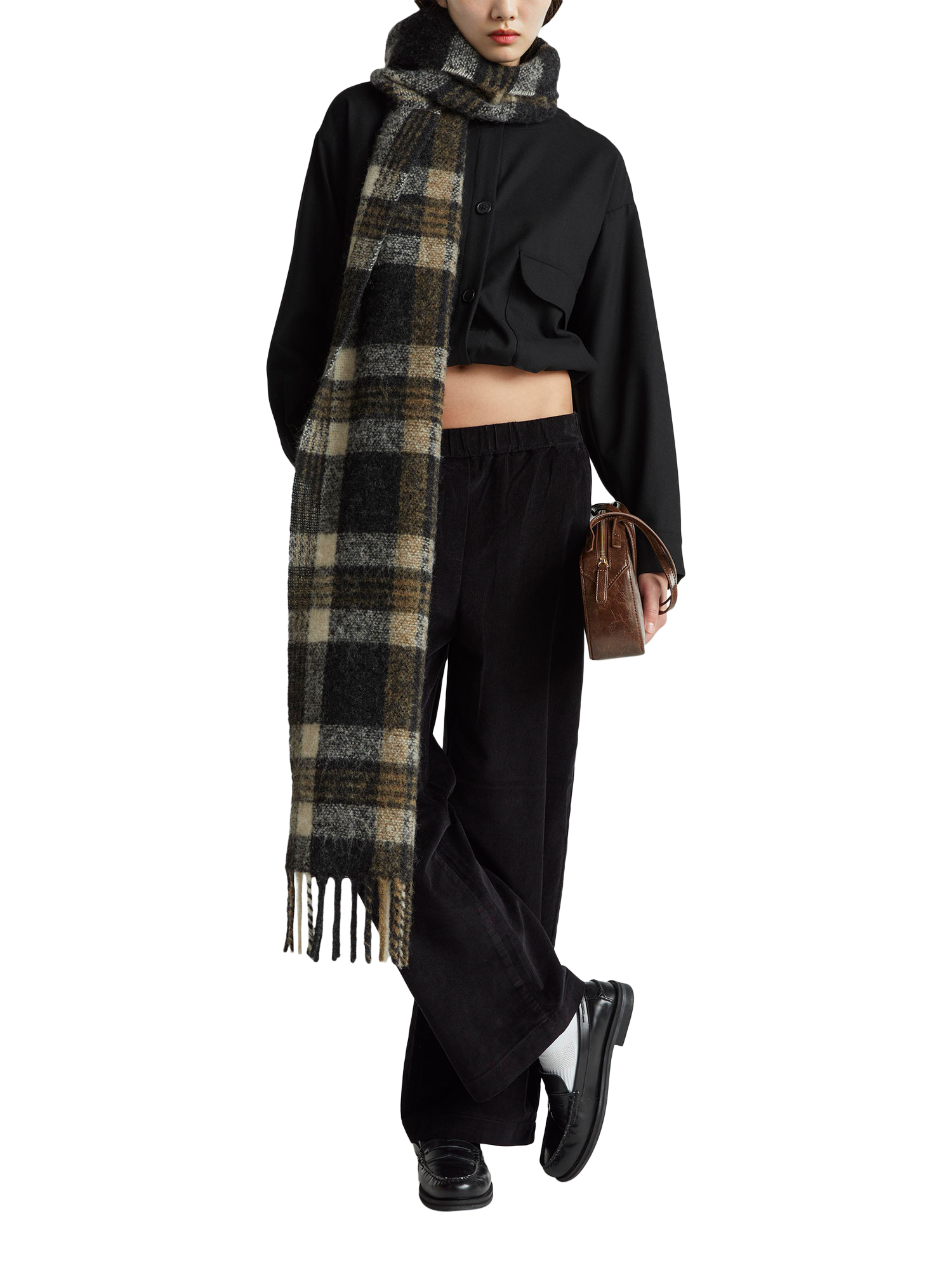 Product image 3 of 5, which shows Benetton Corduroy Wide Leg Trousers, Black, S