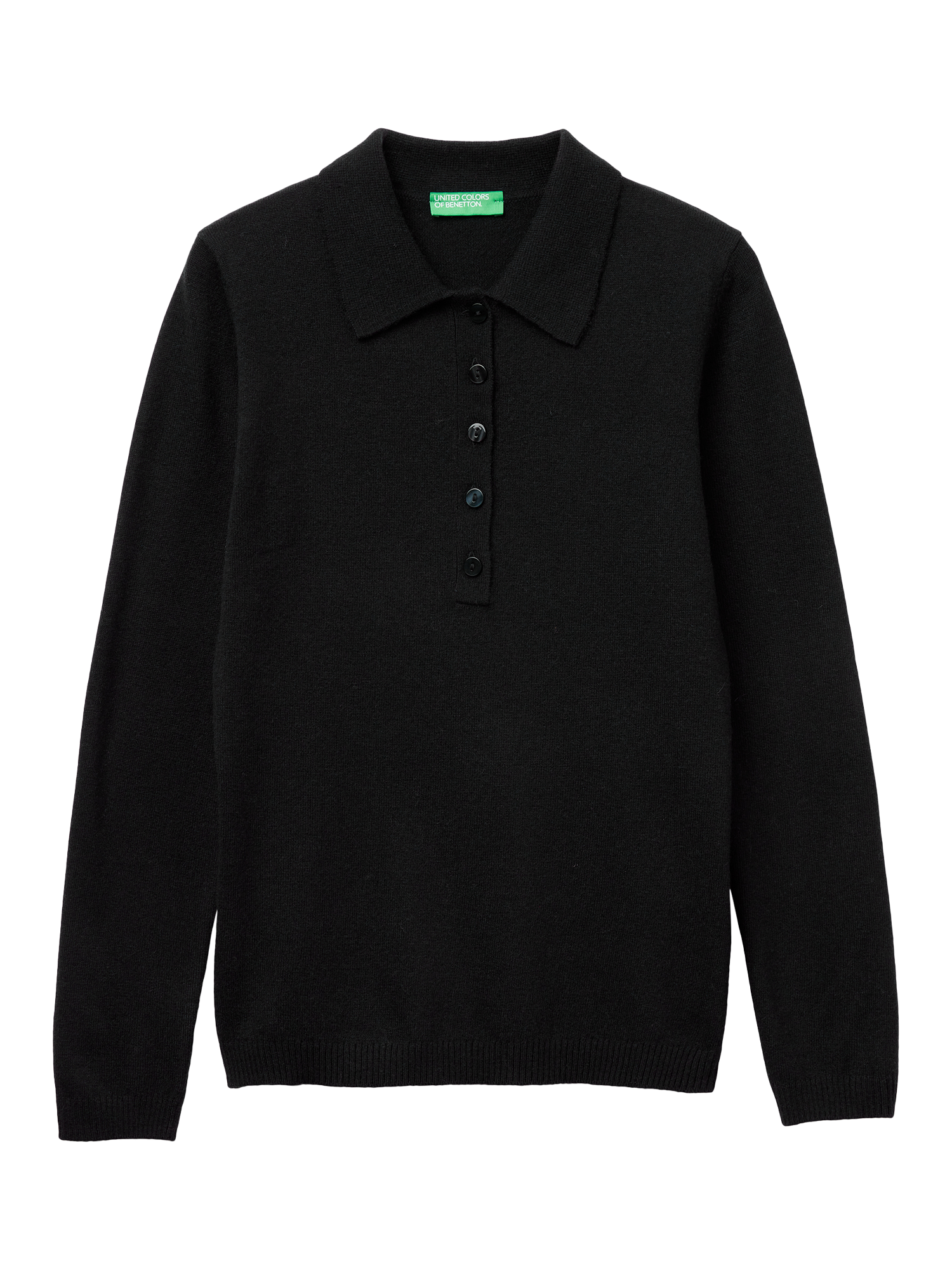 Product image 1 of 3, which shows Benetton Button Front Knitted Polo Jumper, Black, S