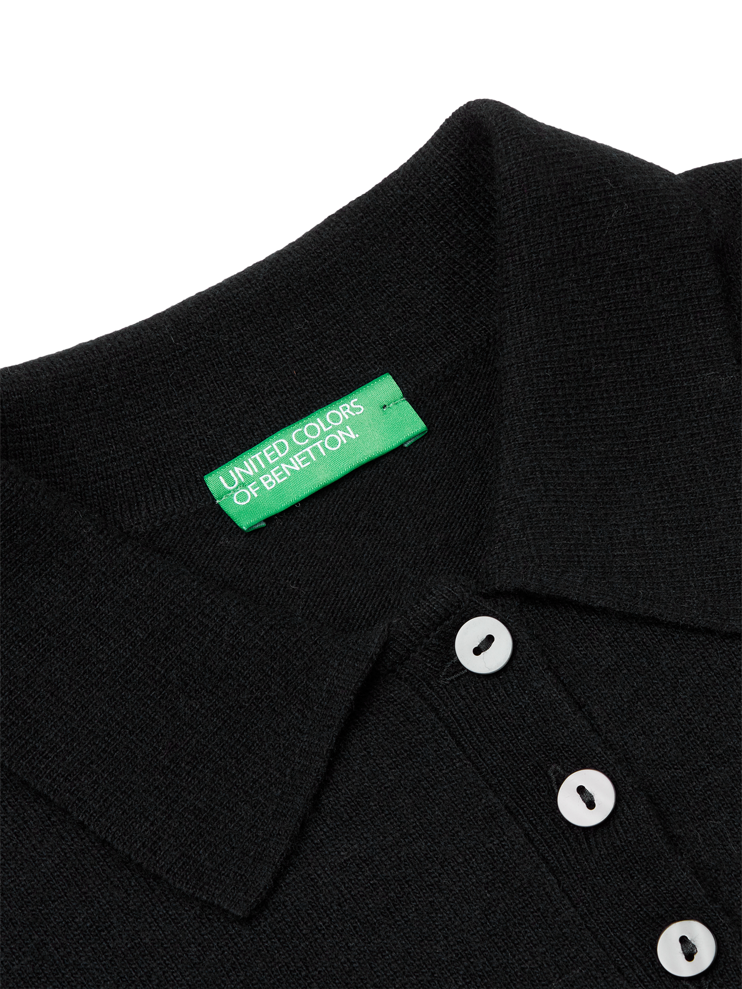 Product image 3 of 3, which shows Benetton Button Front Knitted Polo Jumper, Black, S