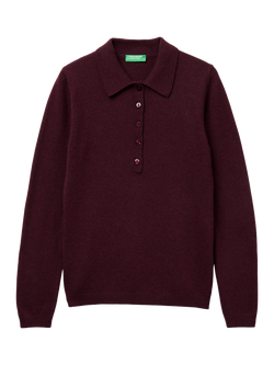 Benetton Button Front Knitted Polo Jumper, Violet